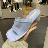 New Brand Designer Square Toe Mules Heels Slippers Sandals Women Solid High Heels Women Slides Ladies Party Sandals