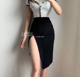 Spring Fashion Solid Color Irregular Side Sexy Thin High Waist Sexy Girl Female Skirt Woman Thigh Exposed Skirts