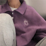 Sweatshirts Women Retro Chic Thicker Fall Korean Popular Teens Hoodies All-match Turn-down Collar Girls Clothes