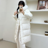 High Sense Fox Big Hair Collar Down Jacket Female 2024 Winter Thick Length Of The Square Button Warm Bestie Coat Tide-Outfit
