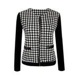 Autumn Winter New Fashion O Neck Women's Jacket Casual Slim Houndstooth Patchwork Zipper Long Sleeve Ladies Jackets