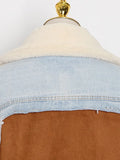 Zingj No Doubt Liang Shuang With The 2024 New Velvet Thick Denim Stitching Lamb Lapel Cotton Jacket Coat