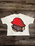 Version Simple Minority Design Cartoon Long Printed Cotton T-Shirt Men's Hip-Hop Harajuku Y2k Loose Couple Blouse 211-0-Outfit
