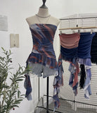 Irregular Bra Vest Wearing A Gradient Mesh Yarn Leaf Side Ribbon Bottom Sleeveless Top Lady
