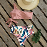 Bikinis Women 2021 New One Shoulder Swimwear High Waist Swimsuit Bandage Bathing Suits Beach Wear Biquini
