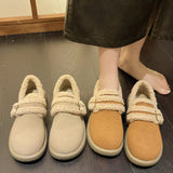 Zingj Cotton Shoes Women 2023 Winter New Casual Round Head Warm Flat Shoes One Foot Pedal Plus Velvet Loafers-Outfit