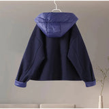 Removable Puffer Hoddie Patchwork Zipper Jacket- Outfit