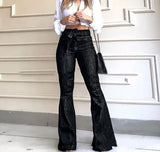 Festival High Waist Hip Temperament Commute Lace-up Pants Wide-leg Jeans Women's