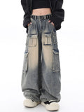 Y2k Jeans Women Hip Hop Retro Washed Baggy Cargo Pants Harajuku Casual Joker Straight Wide-Leg Pants Streetwear