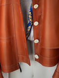 Spring Autumn Short Orange Black Loose Soft Faux Leather Jacket Women Buttons Runway Luxury Designer Clothes