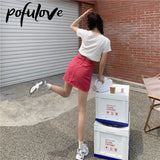 Skirts Women Y2k Gothic Jean Skirt Punk Sexy Kawaii Pencil A-line Pink Solid Color Mini Punk Short Skirt with Big