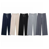 Leisure Wide-Legged Pants 2025 Spring Bump Color Double Belt High-Waisted Trousers