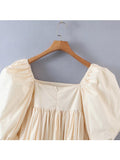2022 Fashion Women Retro Beige Cotton Ball Gown Dress Elegant Ladies Puff Sleeve Party Mini Dresses Fairy Short