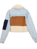 Zingj No Doubt Liang Shuang With The 2024 New Velvet Thick Denim Stitching Lamb Lapel Cotton Jacket Coat