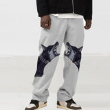 Spring Summer Casual Pants Mens Fashion Mid Waist Pants Hipster Streetwear Vintage Cross Print Loose Straight Trousers
