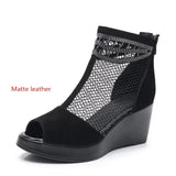2021 Summer Women Sandals Platform Wedges Sandals Breathable Mesh Genuine Leather Sandals Cool Boots Fashion