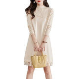 And Winter Knitted Dress Women's Casual Lace Sweater Skirt Medium-Length Semi-High Collar Bottom Sweater