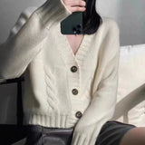 Zingj Soft Waxy Cardigan Female 2024 Autumn And Winter New V Collar Solid Color Casual Loose Fashion Twist Sweater Coat Female-Outfit