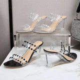 Zingj Rhinestone Comprehensive Wedge Sandals Female Summer New Sexy Crystal Transparent Heels With Wedge