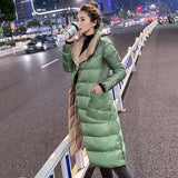 Women Double Sided Down Long Jacket Winter Double Breasted Warm Parkas White Duck Down