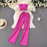 Zingj Strapless Short Top High Waist Casual Loose Wide Leg