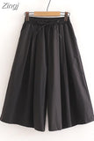 Women Summer Shorts Skirts Solid Elastic Waist Loose Casual Elegant Cotton Wide Leg Pants Korean Style Girls Midi