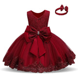 Girl Tutu Dress Headband Outfit Bowknot Clothes Baby Summer Dress Infant Party Wear Christening Gown 1 Year