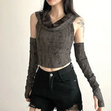 2023 Autumn New Wasteland Street Hottie Sexy Hole-Breaking Empty Shirt Sleeve Top