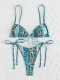 Ethnic Floral Lace Up Bikini Set- Outfit
