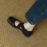 Zingj Pig Nose Shoes Female Spring 2024 New Inside And Outside Full Leather Retro Wind Ballet Shoes Protection-Outfit
