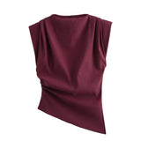 2025 New Female Fashion Sexy Diagonal Fold Decorative Shoulder Padded Top
