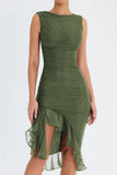 Mesh Ruffle Sleeveless Midi Dress-Outfit