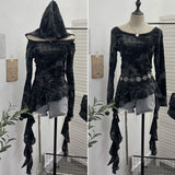 Real Shooting Niche Does Not Hit The Wasteland Hottie Wearing Hooded Holes Long Sleeves Irregular Ribbon Clothing