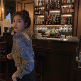 Shirts Women Puff Sleeve Autumn All-match Square Collar Floral French Retro Elegant BF Style Casual Female Blouses