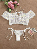 Women Sexy Lingerie Sheer Floral Print Off-Shoulder G Thong Women's Underwear Panties Exotic Ses Erotic Costumes Sexy