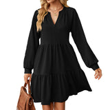 Zingj Autumn And Winter New V Collar Small Twist Pure Color Long Sleeve Loose Casual Dress Female-Outfit