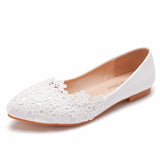 Flat-Bottomed Lace Wedding Shoes White Pointed Casual Flat Heels White Lace Casual Women's Shoes Low