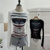 Real Shooting Design Y2k Vintage T-Shirt Prints Long-Sleeved T-Shirt Slimming Bottom Top