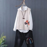 and Art Fan Knitted Sweater Vest Female Sleeveless Embroidery Lazy Maple Bottoming Sweater Vest Women Pullover