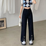 Women Black Streetwear Korean Fashion Capris Baggy Oversize High Waist Jeans Trousers Straight Wide Leg Denim Pants Alt