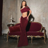 Off-shoulder Crop Top And Ruched Maxi Skirt Set-Outfit