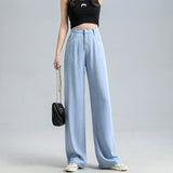 Thin Soft Women's Jeans Natural Lyocell Fabric Baggy Wide Leg Denim Pants Streetwear Loose Casual Female Clothing