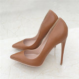 High Heels Women Shoes Pumps 12 cm Stilettos Shoes For Women PU Leather Wedding Shoes brown nude black YG001
