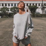 Autumn Women Tracksuit Loose Two Piece Sets Casual Long Sleeve Letter Sweatshirt & Elastic Waist Shorts