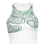 Casual Paisley Print White Tank Top Women Sleeveless Ribbed Basic Crop Top Tees Female Fitness Vest Summer