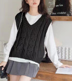 Zingj Small V Collar Soft Waxy Simple And Generous Knitting Vest New Female Gentle Girl Pure Color Sweet Sister Vest Female-Outfit