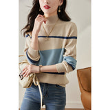 Female Set Head Spring 2025 New Foreign Style Knit Sweater Inside The Korean Version Of Loose Sweater Half Turtleneck Bottom