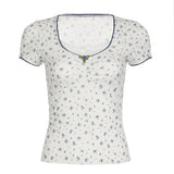 Aesthetic Lace Stitching Square Collar Short Sleeve TeeOutfit