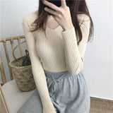 Autumn V Neck Sweater Knitted Fashion Sweaters 2021 Slim Winter Tops For Women Pullover Jumper Pull Femme Truien