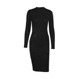 Women Autumn Long Sleeve Hollow Out Solid Color Bodycon Midi Dress 2021 Fall Female Clothing Streetwear Wholesale